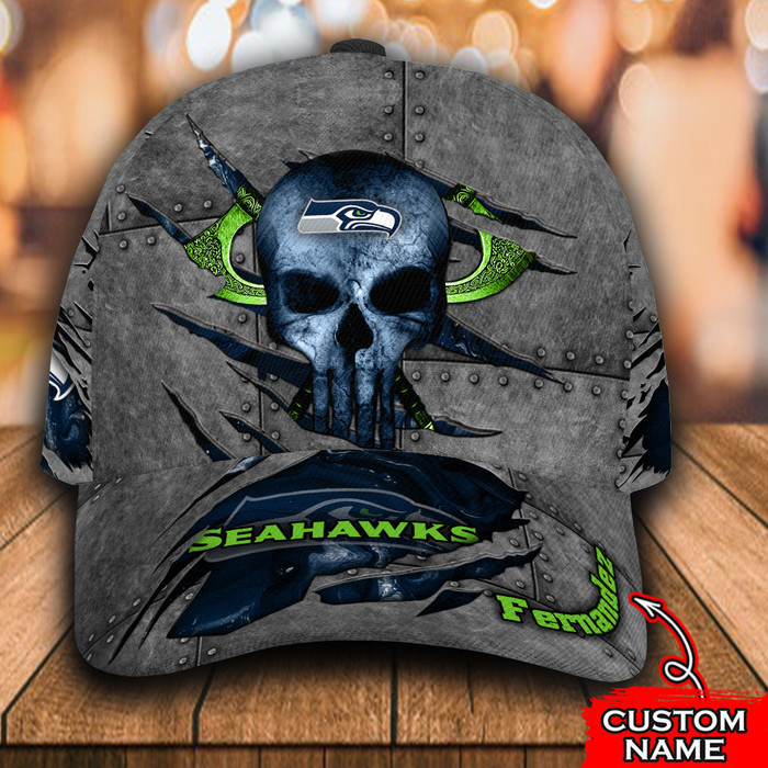 Personalized Seattle Seahawks Skull 3D Baseball Cap CNI1075