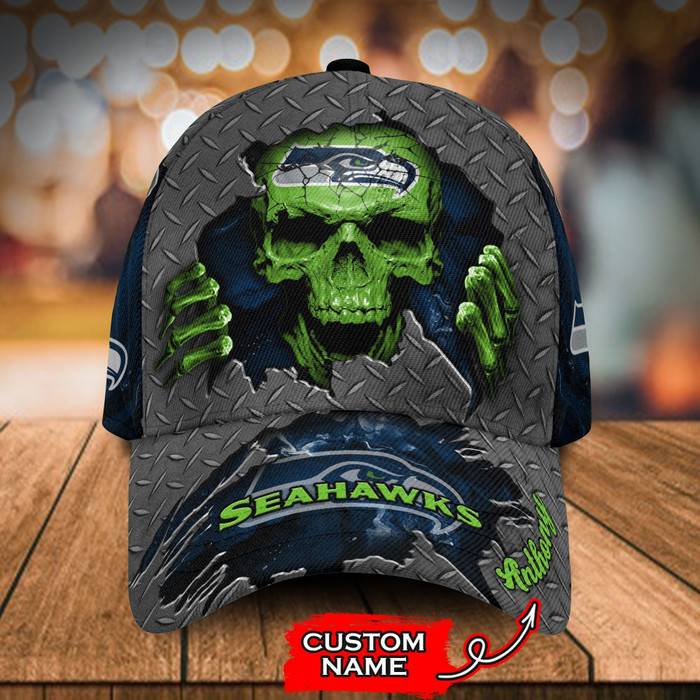 Personalized Seattle Seahawks Skull 3D Baseball Cap Green CNI1855