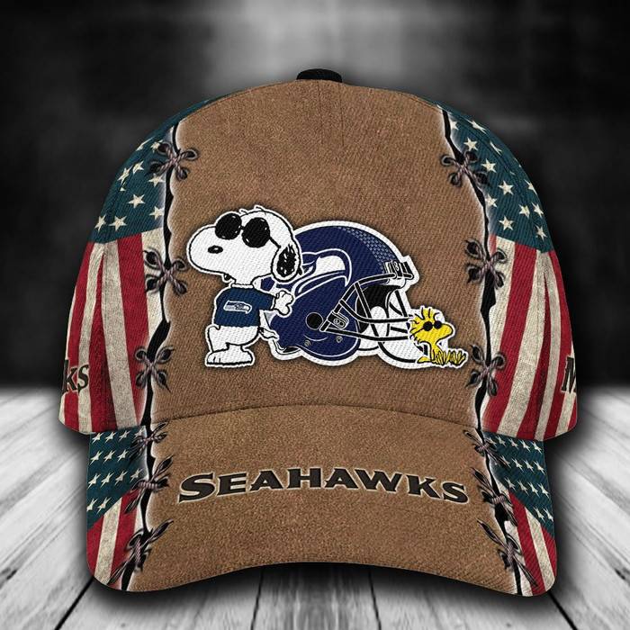 Personalized Seattle Seahawks Snoopy USA Flag 3D Classic Baseball Cap CNI498