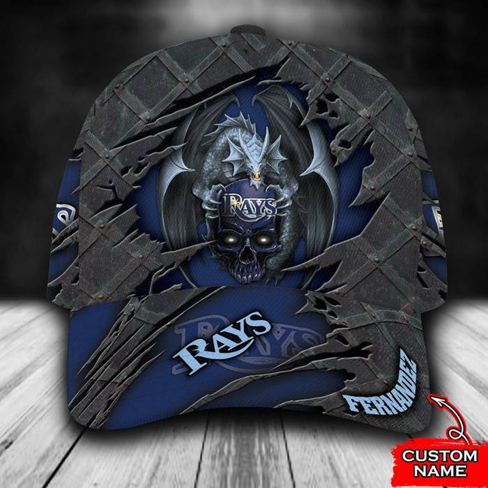 Personalized Tampa Bay Rays Dragon Skull 3D Baseball Cap Navy CNI1491