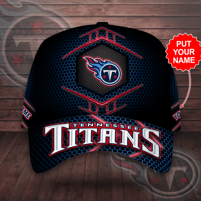 Personalized Tennessee Titans Beehive Hexagon Pattern 3D Baseball Cap Black Blue CNI2069