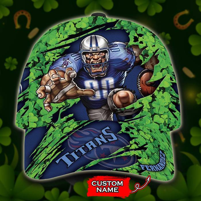 Personalized Tennessee Titans St Patrick Day Mascot 3D Baseball Cap Blue Green CNI1734