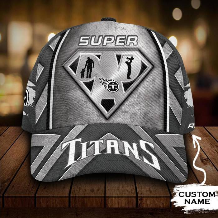 Personalized Tennessee Titans Superman Dad 3D Baseball Cap Grey CNI1056