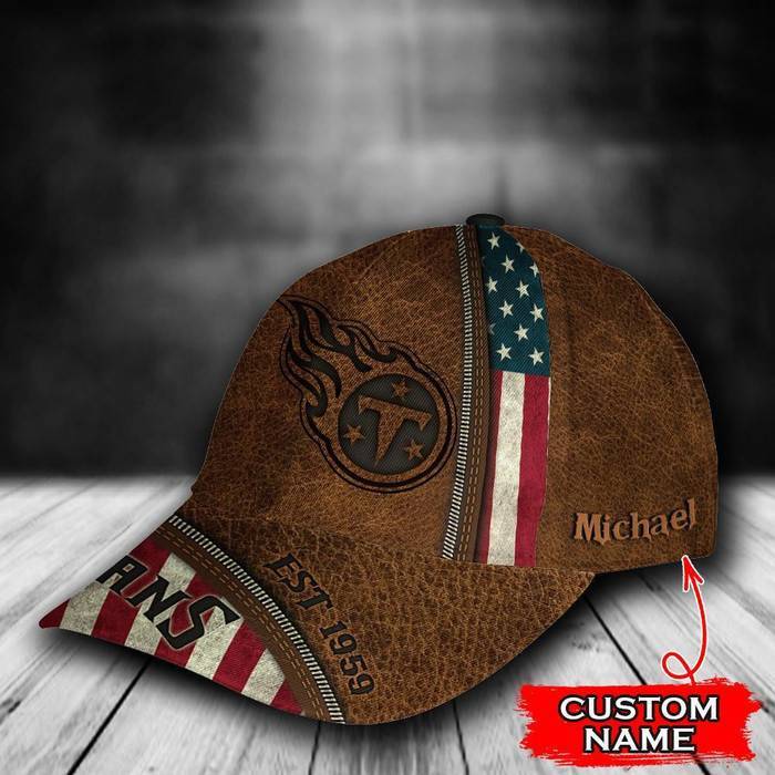 Personalized Tennessee Titans USA Flag Zip 3D Baseball Cap Brown CNI1098