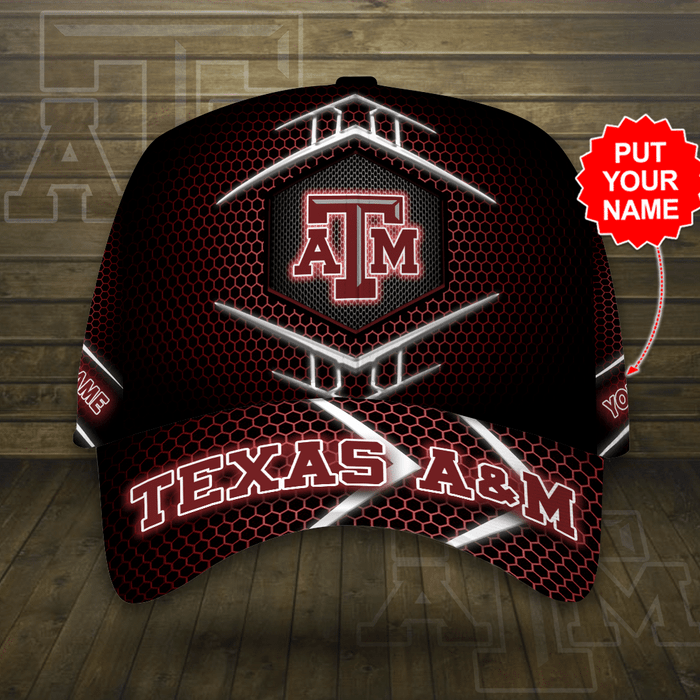 Personalized Texas AM Aggies Beehive Hexagon Pattern 3D Baseball Cap Black Red CNI2068