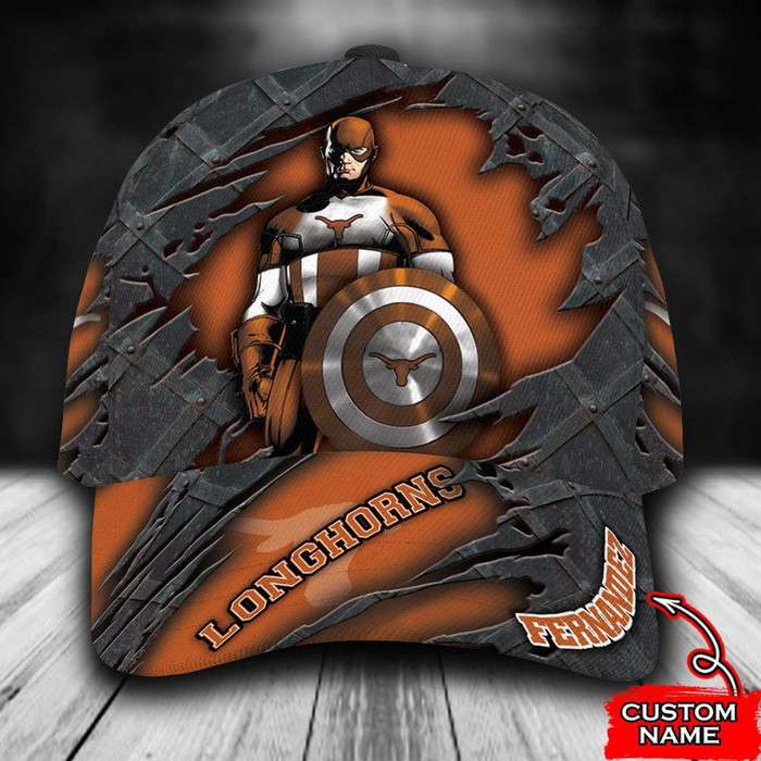 Personalized Texas Longhorns Captain America Marvel 3D Baseball Cap CNI1048