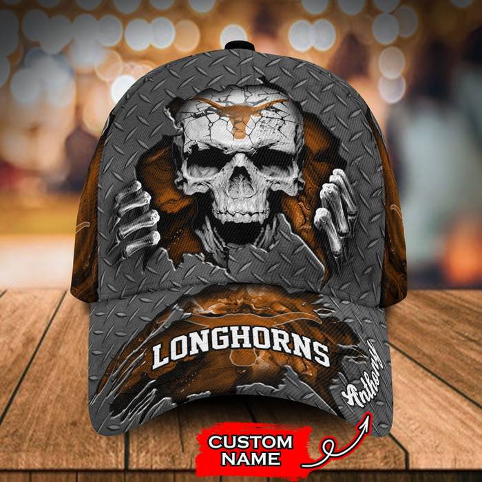 Personalized Texas Longhorns Skull 3D Baseball Cap Brown CNI1638