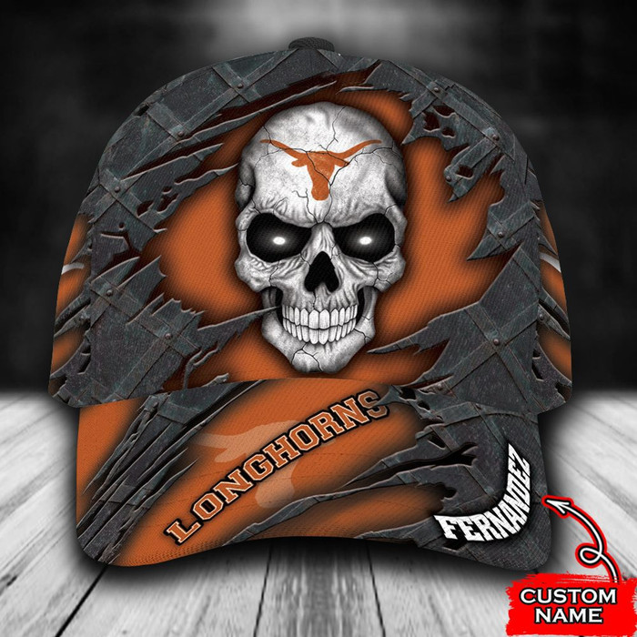 Personalized Texas Longhorns Skull 3D Baseball Cap Orange CNI1860