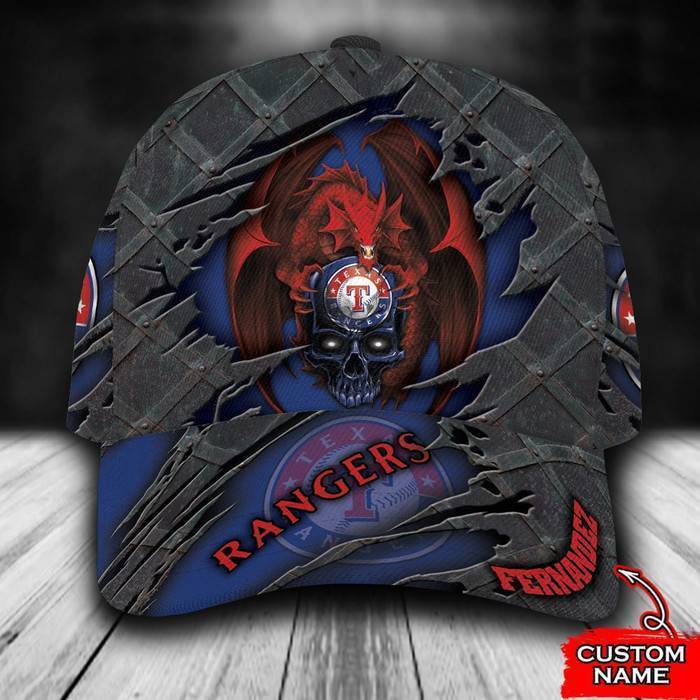 Personalized Texas Rangers Skull Dragon 3D Classic Baseball Cap CNI334