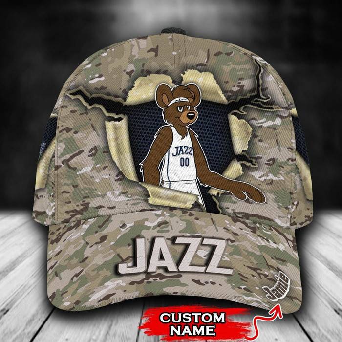 Personalized Utah Jazz Camo Mascot NBA 3D Classic Baseball Cap CNI1386