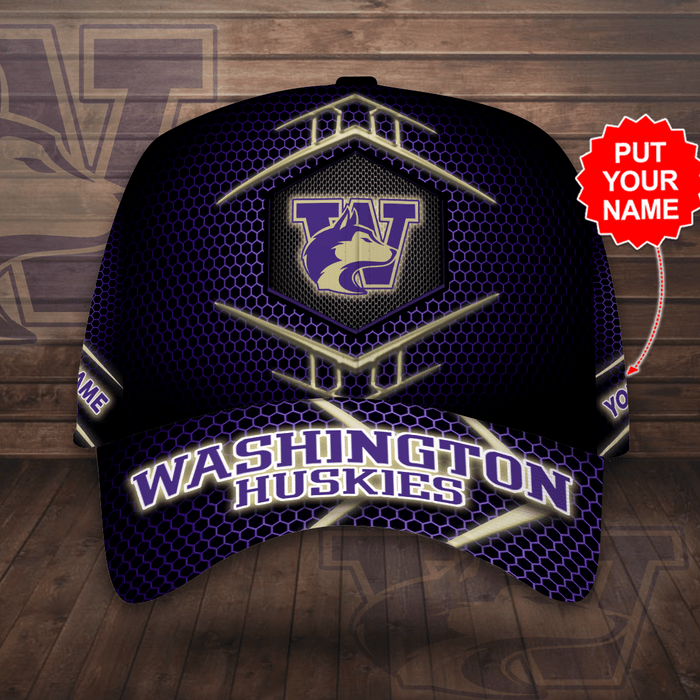Personalized Washington Huskies Basketball Team 3D Baseball Cap Black CNI1995