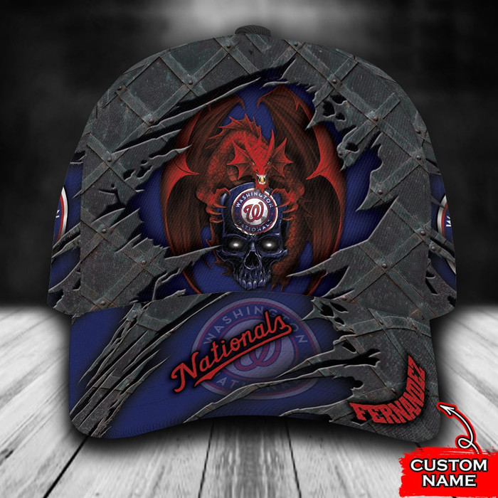 Personalized Washington Nationals Dragon Skull 3D Baseball Cap Blue CNI1061