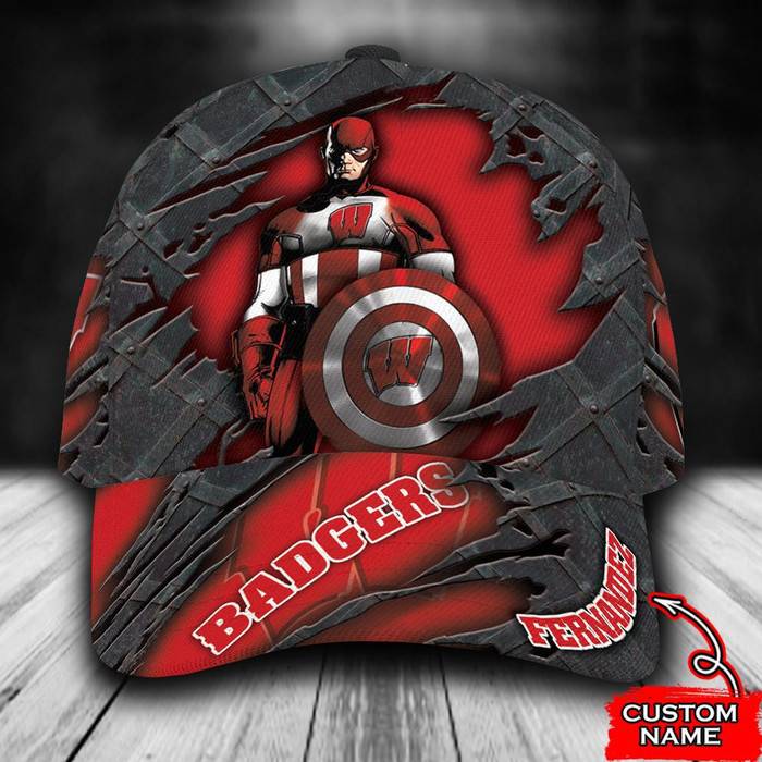 Personalized Wisconsin Badgers Captain America 3D Classic Baseball Cap CNI971