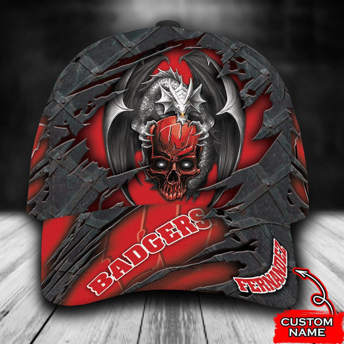 Personalized Wisconsin Badgers Dragon Skull 3D Baseball Cap Red CNI1767