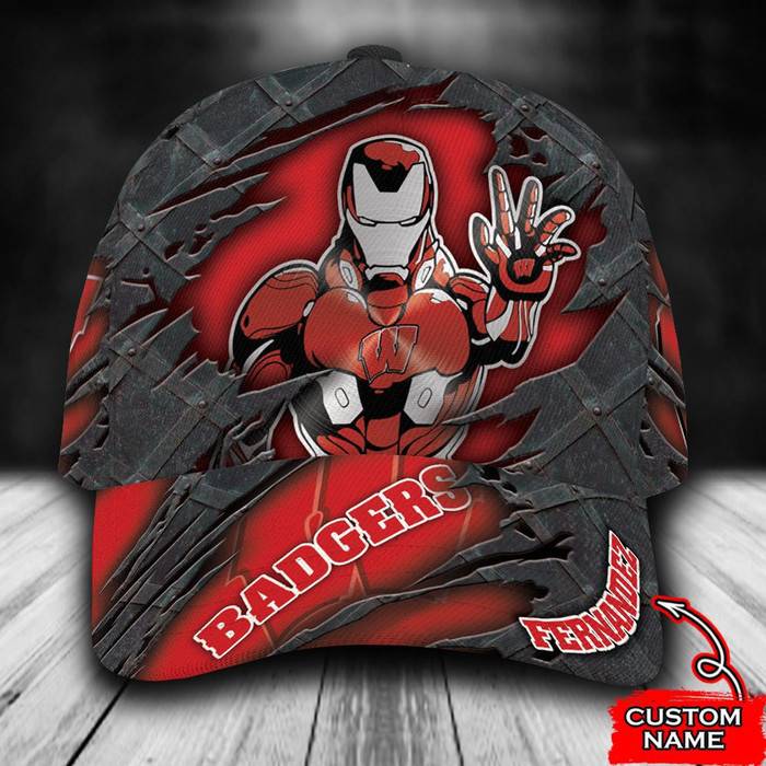 Personalized Wisconsin Badgers Iron Man 3D Classic Baseball Cap CNI963