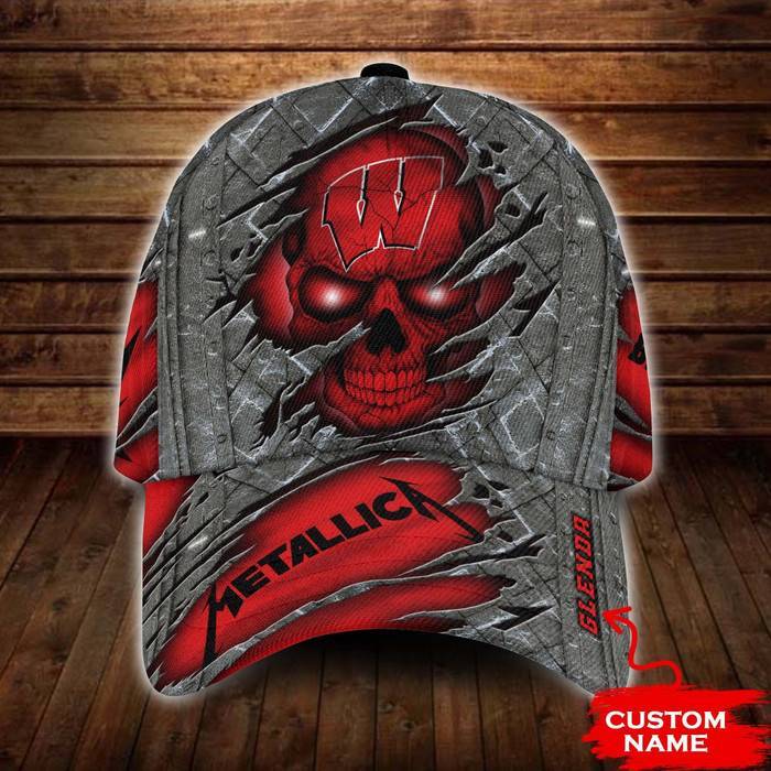 Personalized Wisconsin Badgers Metallica Band 3D Classic Baseball Cap CNI1161