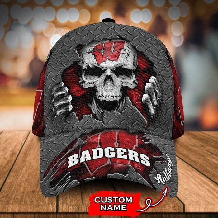 Personalized Wisconsin Badgers Skull 3D Classic Baseball Cap CNI185