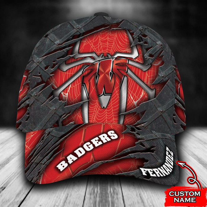 Personalized Wisconsin Badgers Spiderman 3D Baseball Cap Red CNI1744