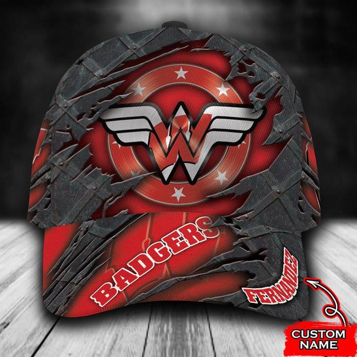 Personalized Wisconsin Badgers Wonder Woman Logo 3D Baseball Cap Red CNI1716