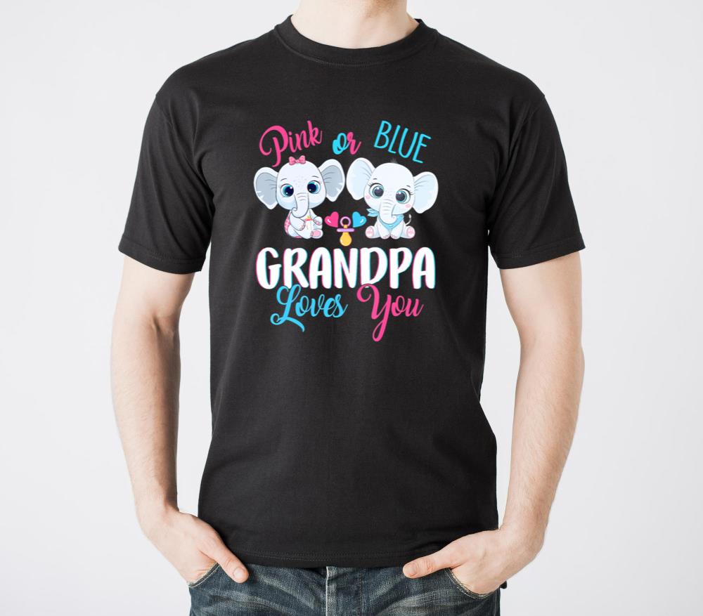 Pink Or Blue Grandpa Loves You Elephants-Baby Gend - Unisex Standard T-Shirt