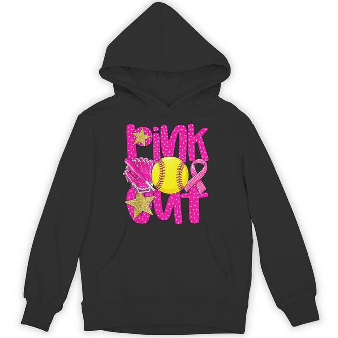 Pink Out Softball Pink Ribbon Breast Cancer Awareness Hoodie