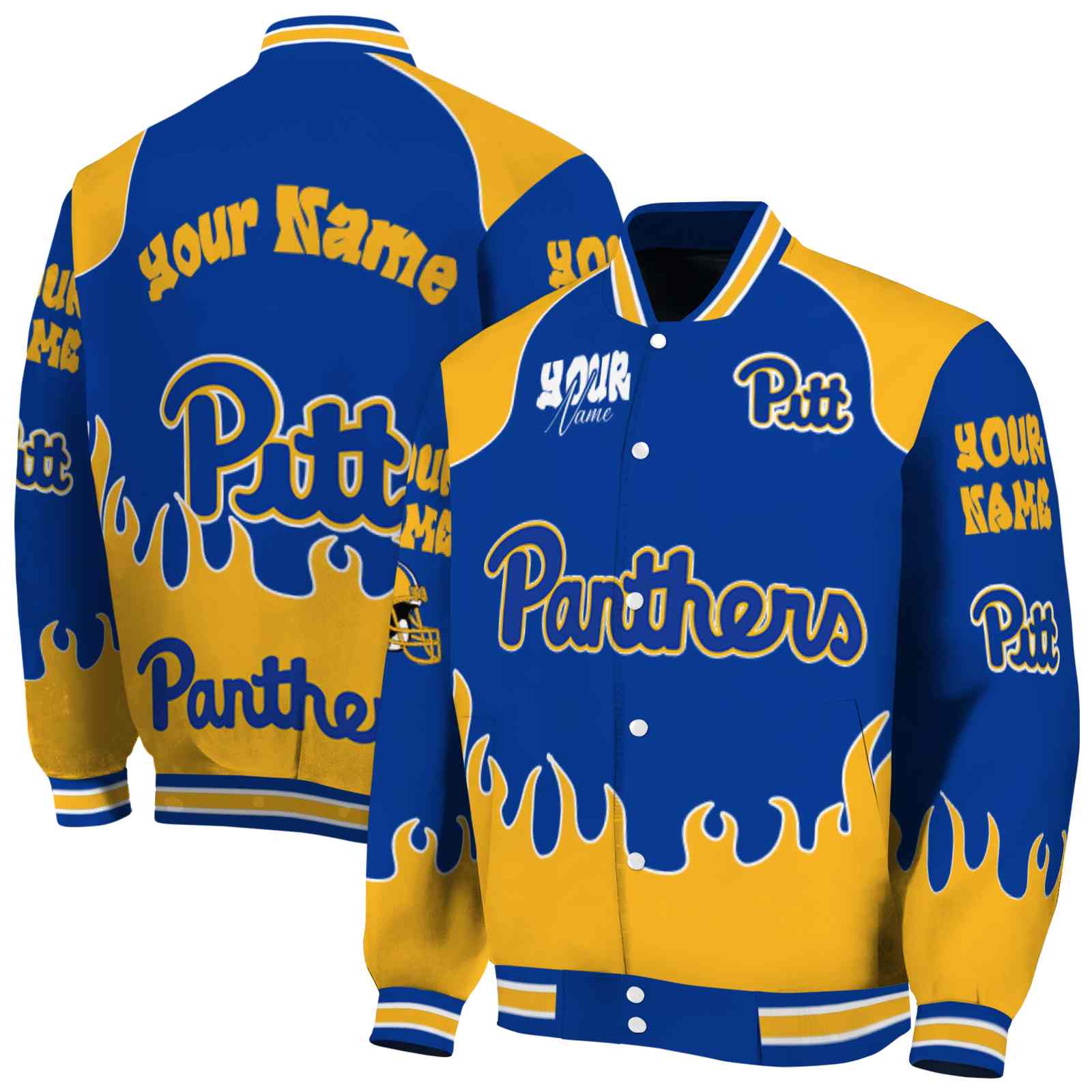 Pittsburgh Panthers NCAA Fire Graphic Royal Blue Jacket Customized For Football Fans