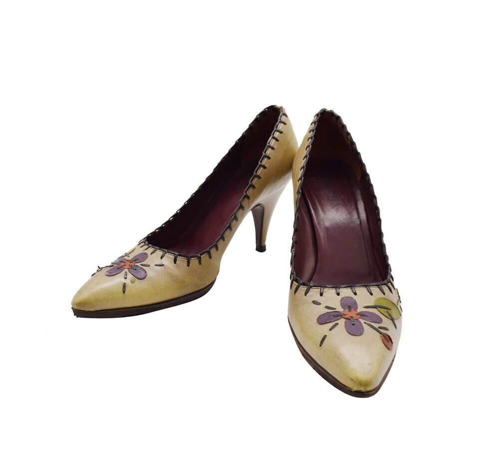 Prada Flower Pattern Decorated Pumps Heels 10296