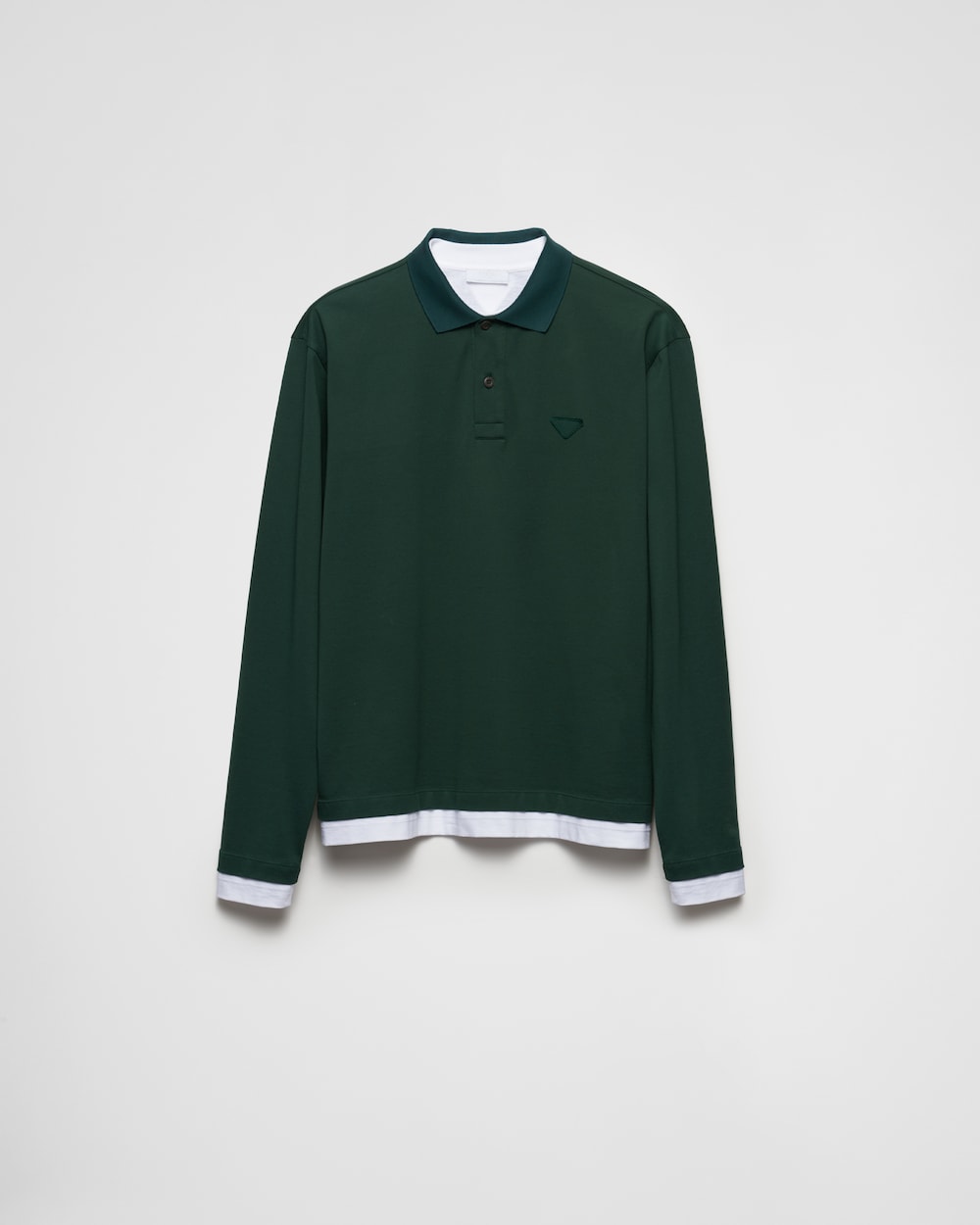 PRADA Long-sleeved cotton polo shirt Fir Green