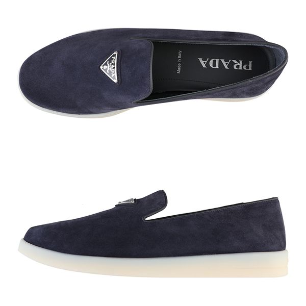 Prada Men's Triangular Suede Loafers Blue 2DG121 103 F0008