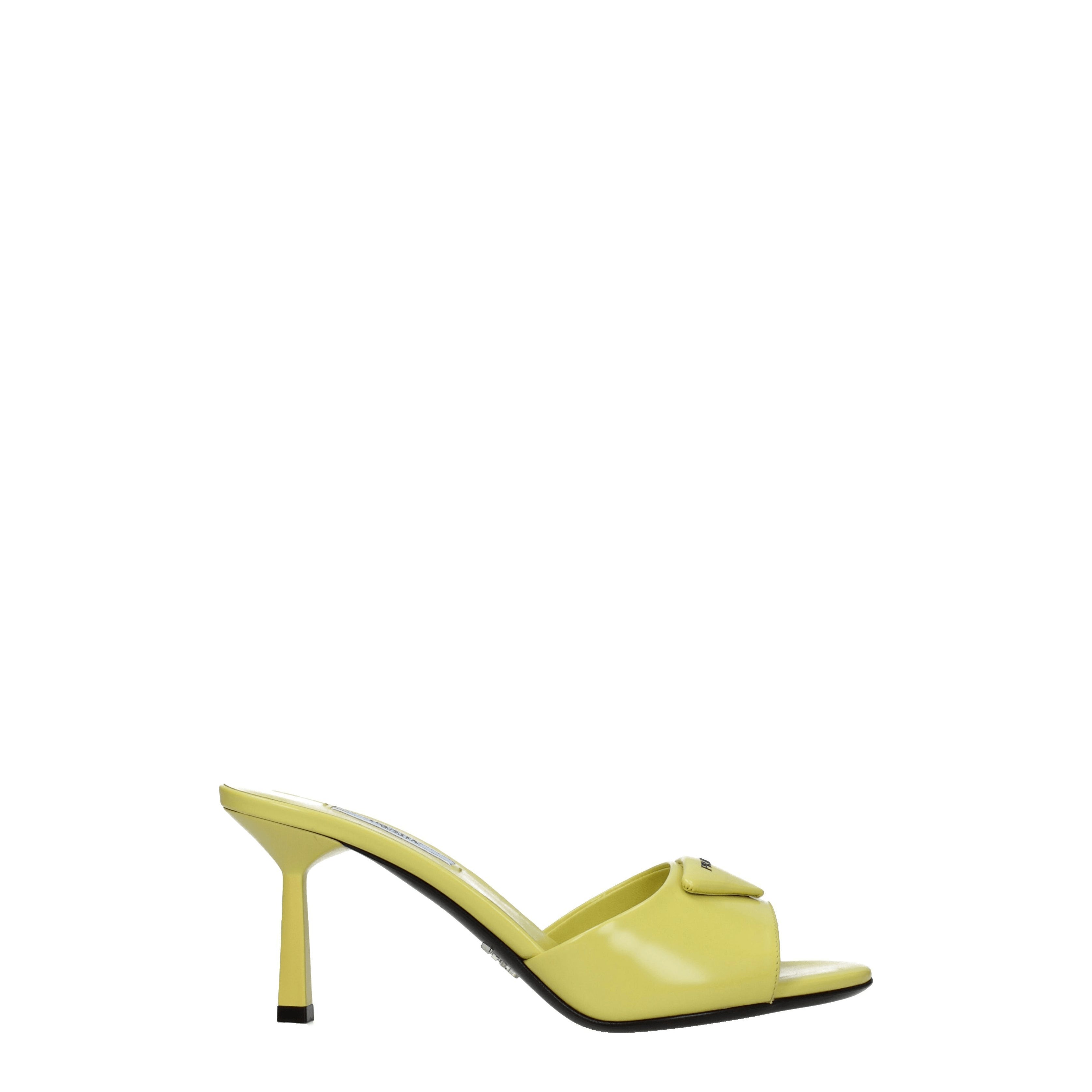 Prada Sandals Women Leather Yellow/Cedar