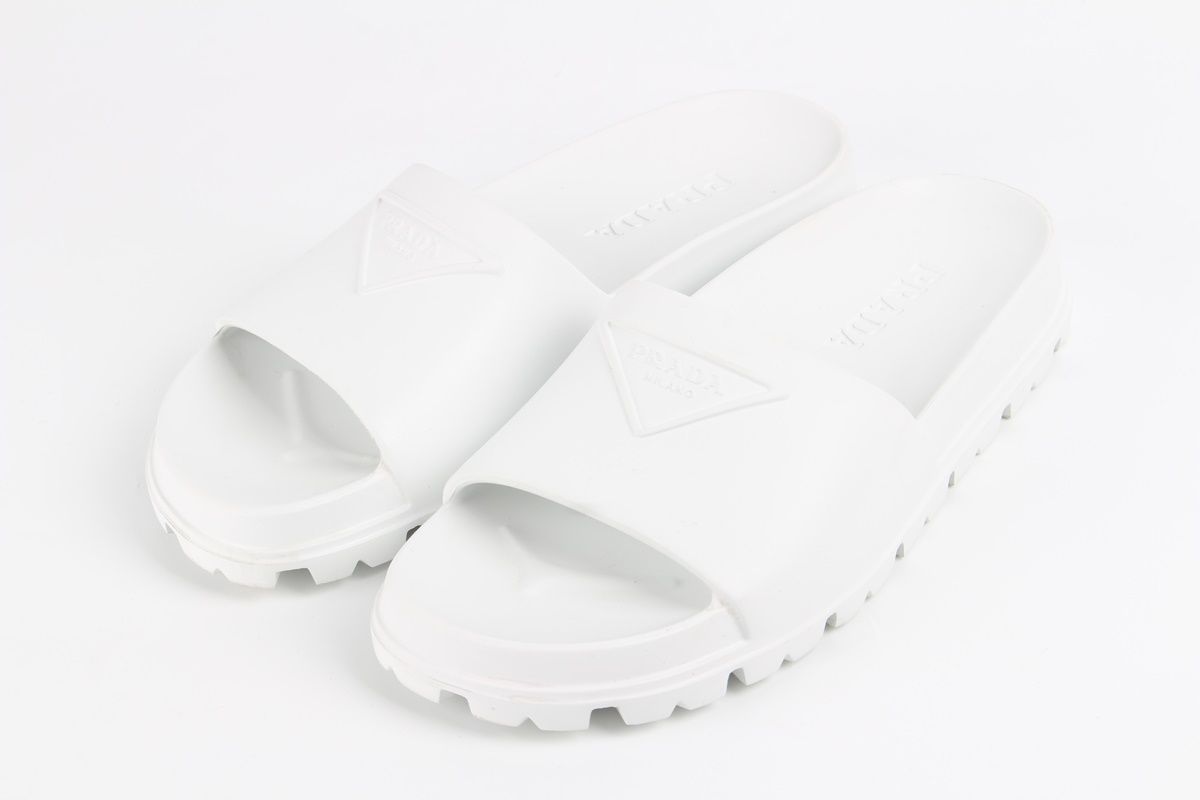 Prada Triangle Logo Rubber Slippers Size 37
