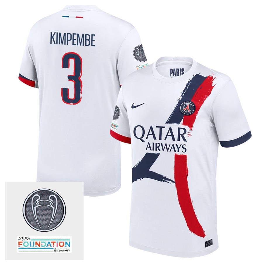 Presnel Kimpembe 3 Paris Saint-Germain UEFA Champions League Titleholder 2024/25 Away Men Jersey - White