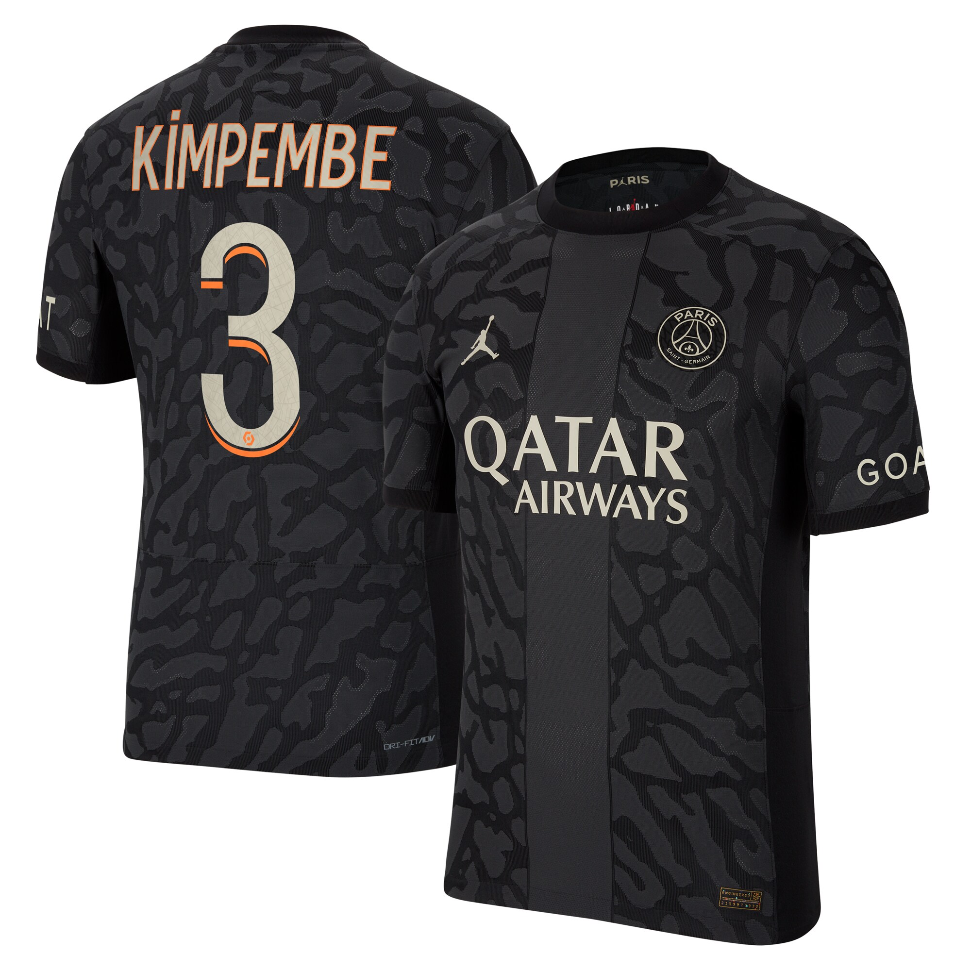 Presnel Kimpembe Paris Saint-Germain Jordan Brand 2023/24 Third Match Authentic Player Jersey - Anthracite