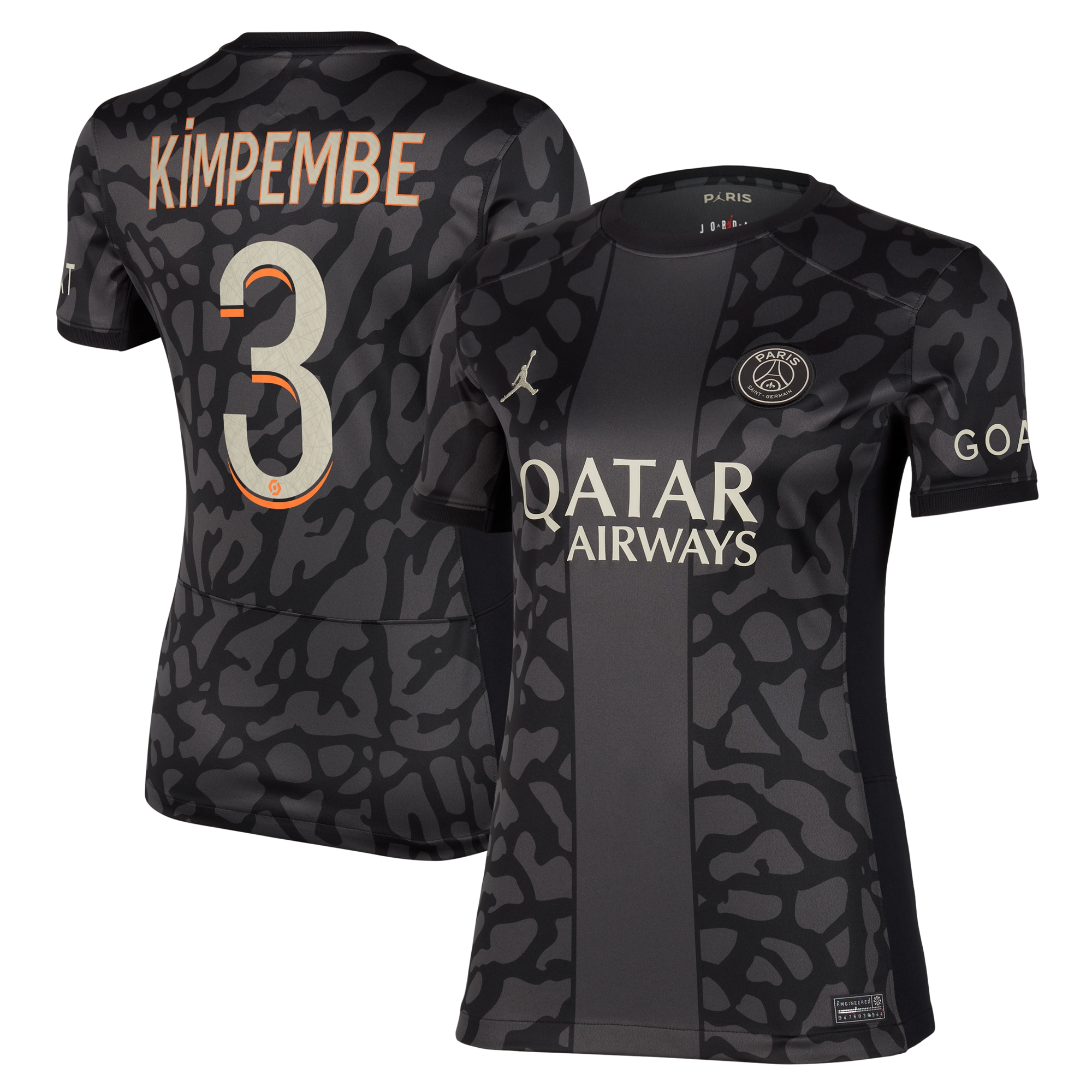 Presnel Kimpembe Paris Saint-Germain Jordan Brand Women's 2023/24 Third Stadium Replica Player Jersey - Anthracite