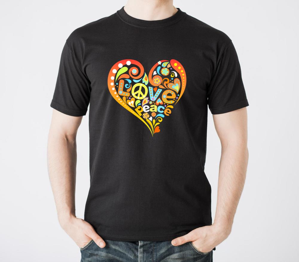 Pretty 60s 70s Hippie Peace Love Heart Peace Sign1 - Unisex Standard T-Shirt