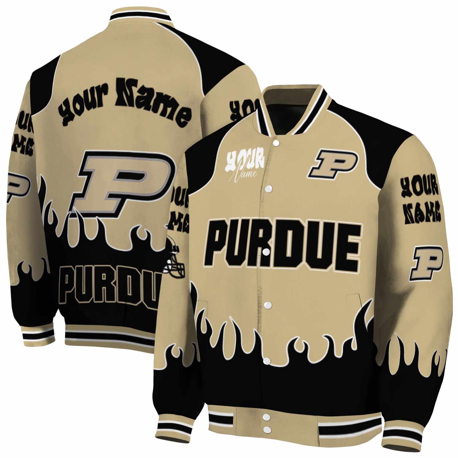 Purdue Boilermakers NCAA Fire Graphic Gold Jacket Custom For Football Fans
