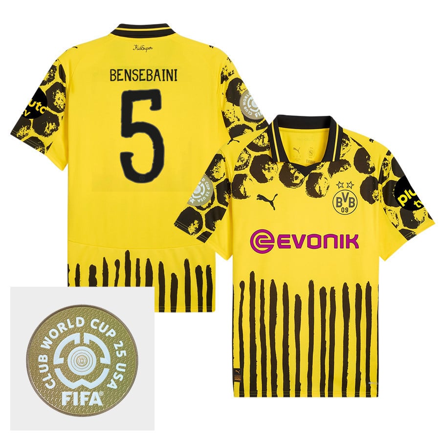 Ramy Bensebaini 5 Borussia Dortmund x KidSuper 2025/26 FIFA Club World Cup 25 USA Patch Men Jersey - Yellow