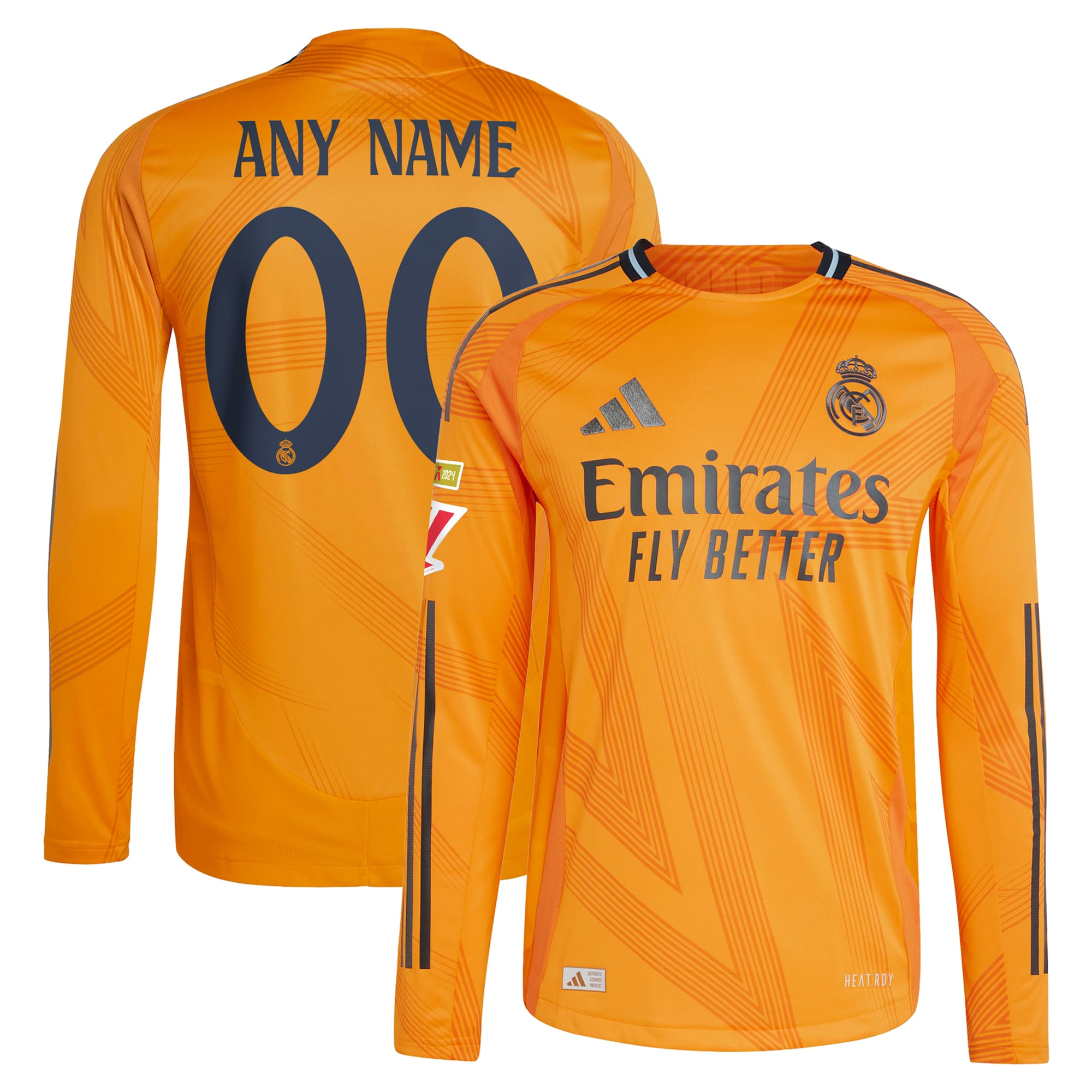 Real Madrid adidas 2024/25 Away Authentic Long Sleeve Custom Jersey - Orange