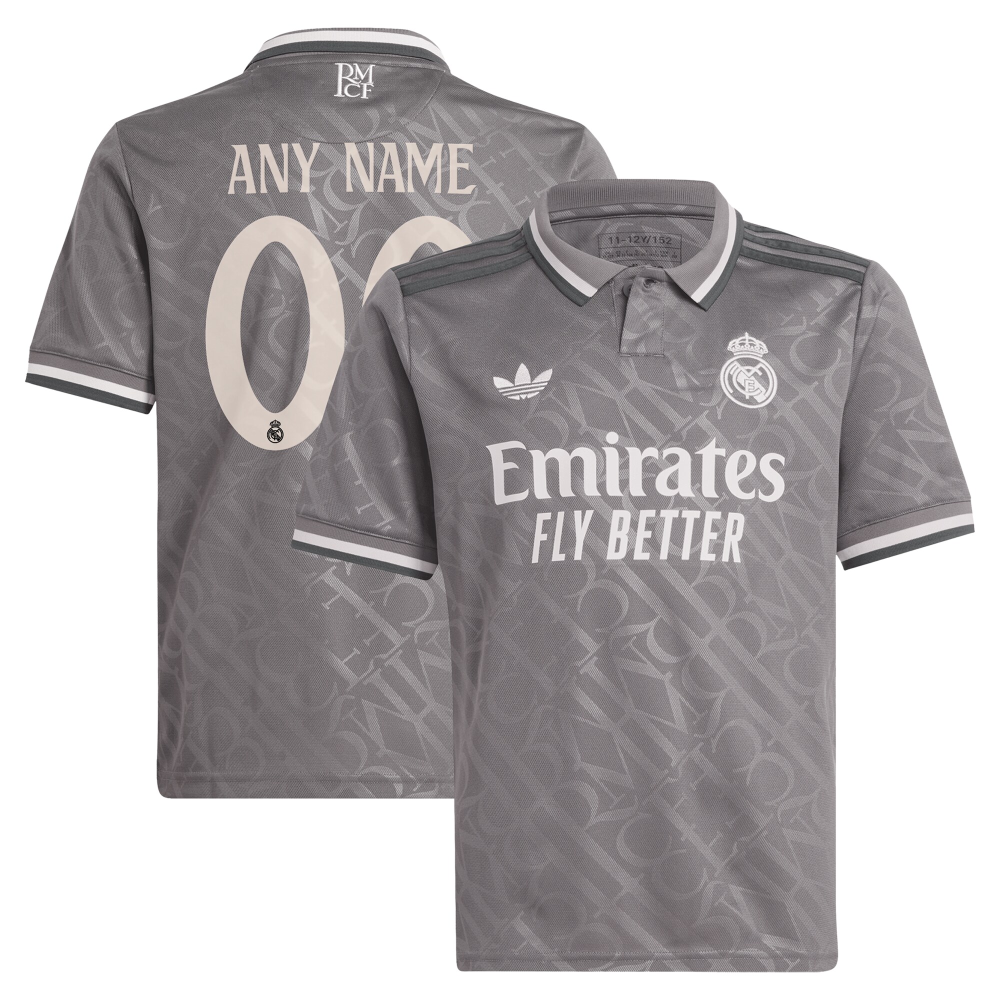 Real Madrid adidas Originals Youth 2024/25 Third Replica Custom Jersey - Charcoal