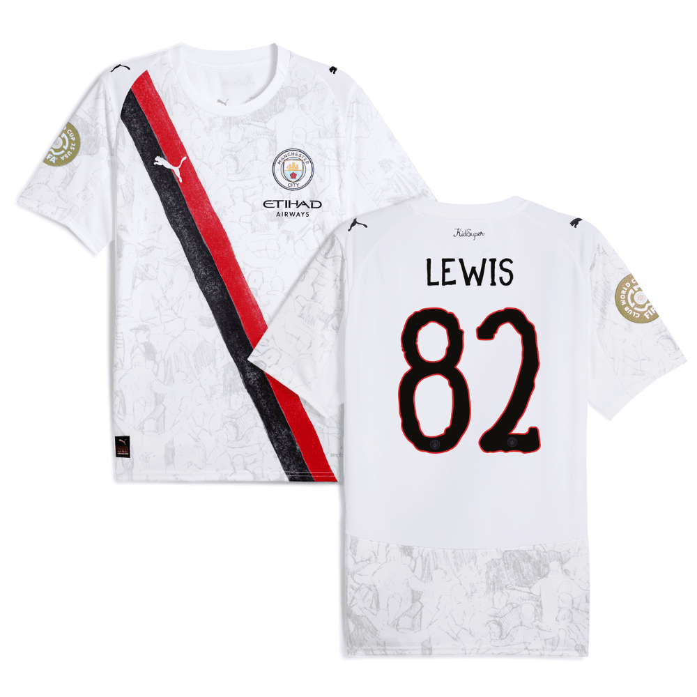 Rico Lewis 82 Manchester City x KidSuper 2025/26 FIFA Club World Cup 25 USA Patch Men Jersey - White