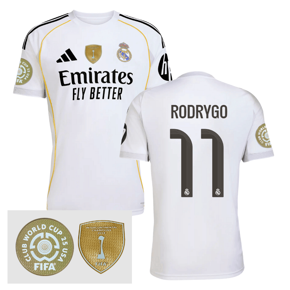 Rodrygo 11 Real Madrid 2025/26 FIFA Club World Cup 25 USA Patch Home Men Jersey - White