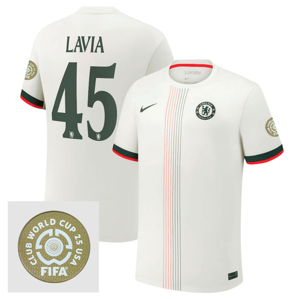 Romo Lavia 45 Chelsea 2025/26 FIFA Club World Cup 25 USA Patch Away Men Jersey - White