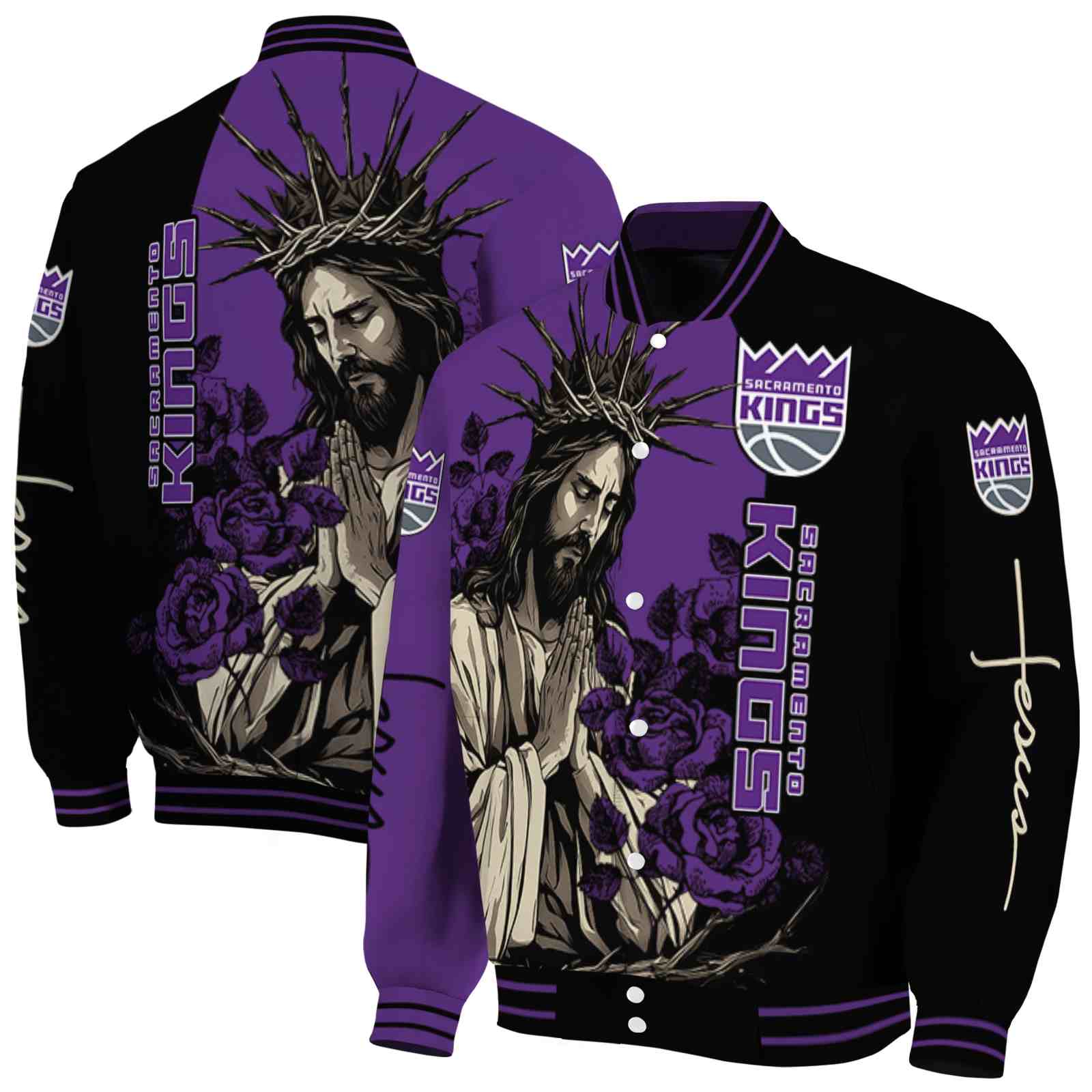 Sacramento Kings NCAA Hands In Prayer Purple Black Jacket Custom Gift For Sport Team Fans 