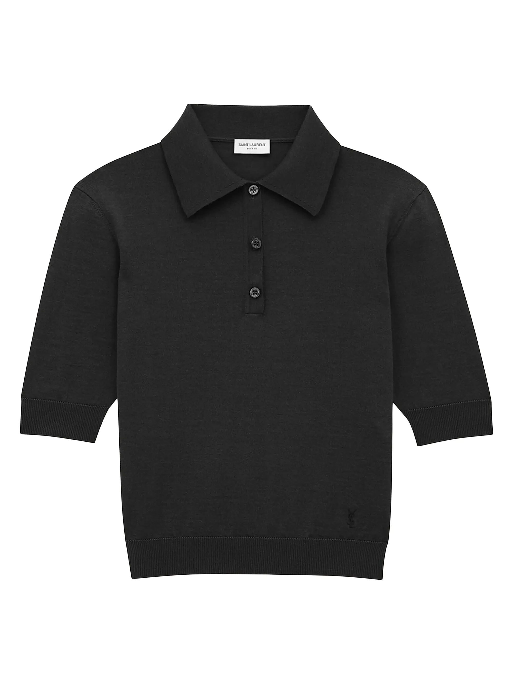 Saint Laurent Cassandre Polo Shirt in Cashmere, Wool, and Silk Black
