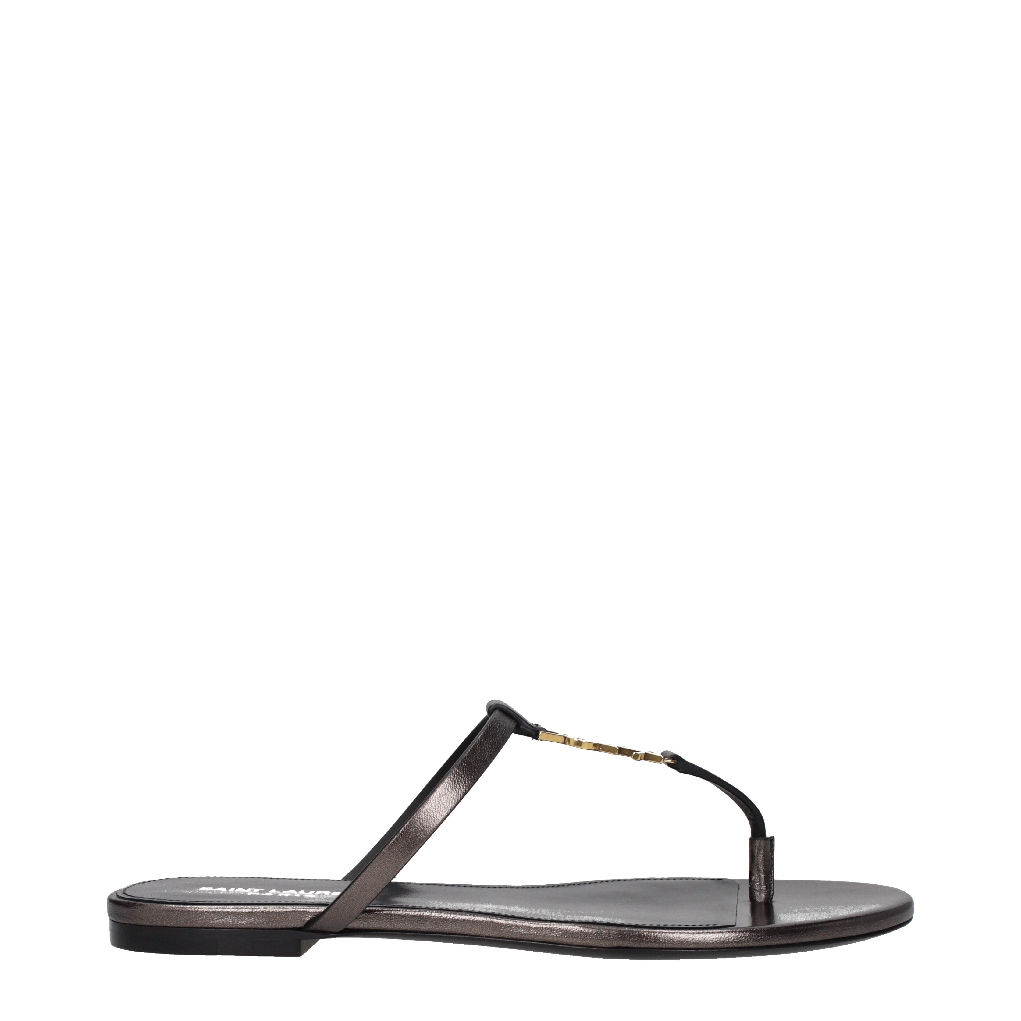 Saint Laurent Flip Flops Women Leather Brown/Bronze