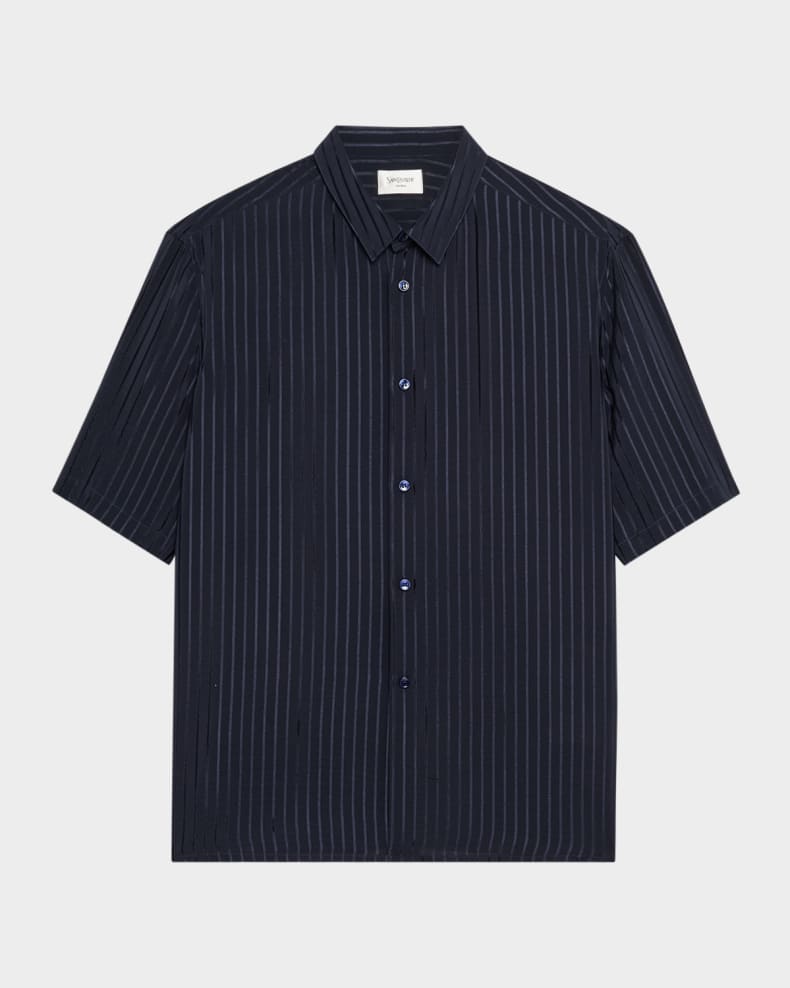Saint Laurent Men's Tonal Stripe Button-Down Shirt Blue