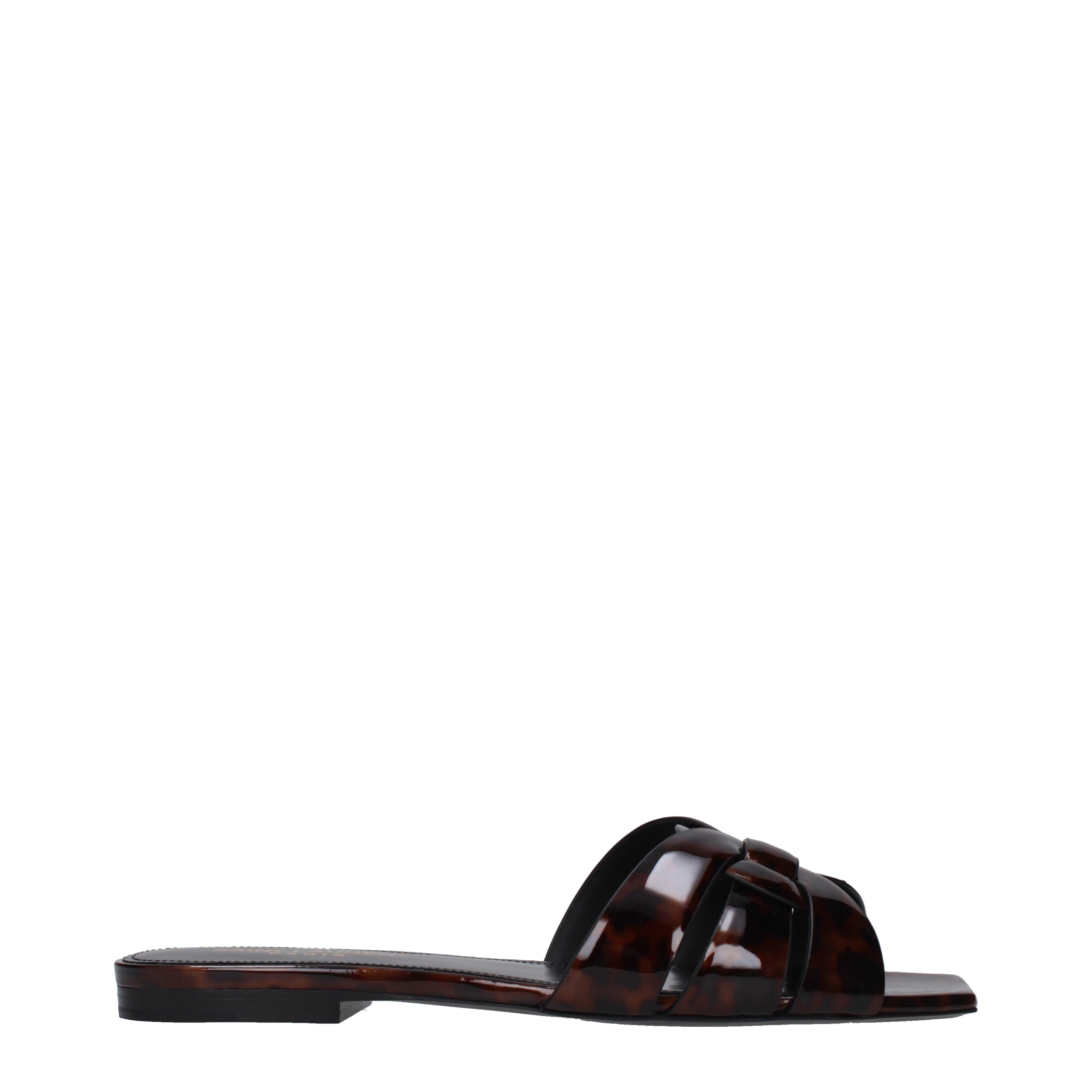 Saint Laurent Slippers and Clogs Women Patent Leather Brown/Natural