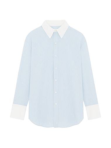 Saint Laurent Winchester Boyfriend Shirt in Cotton Bleu Blanc