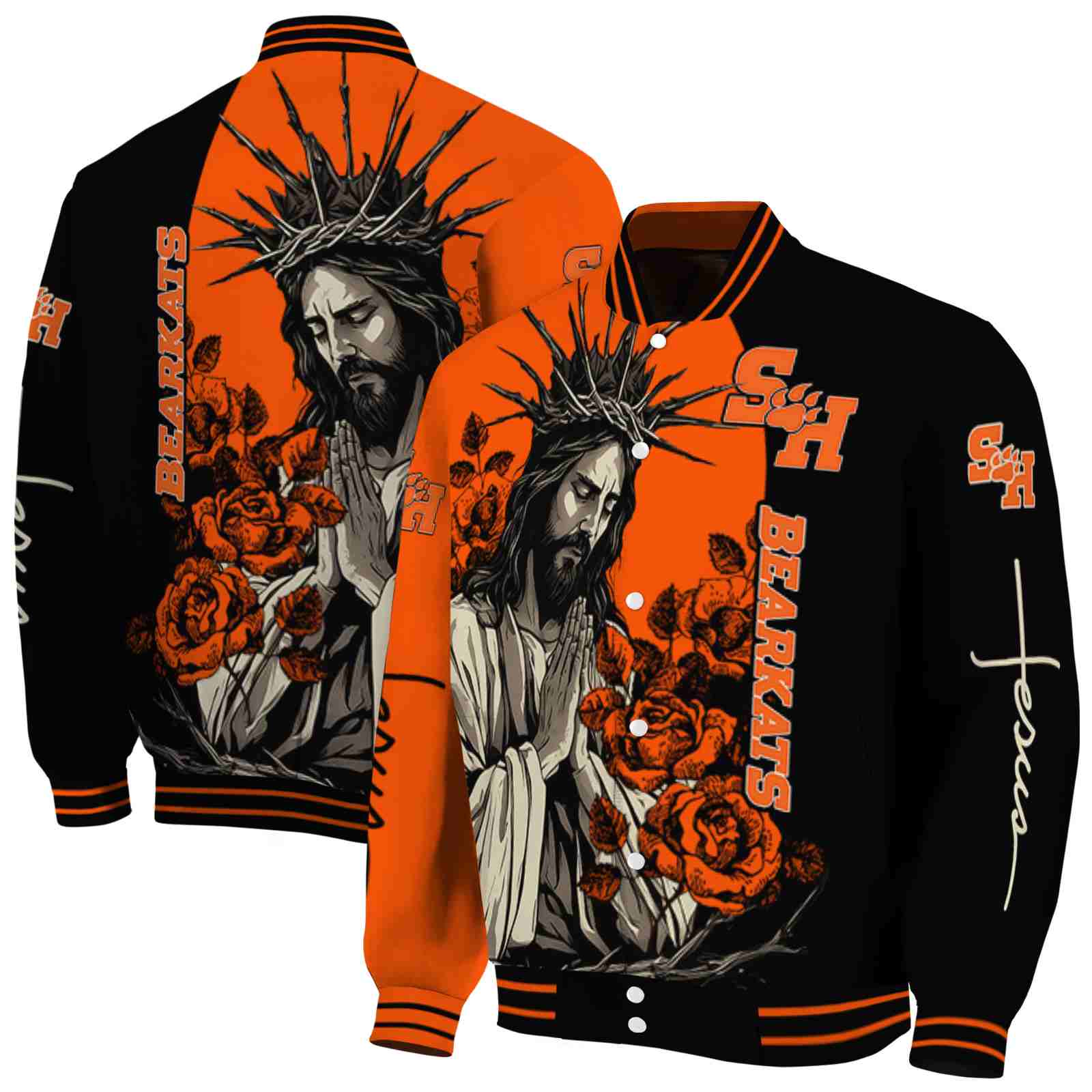 Sam Houston Bearkats NCAA Hands In Prayer Orange Black Jacket Custom Gift For Sport Team Fans 