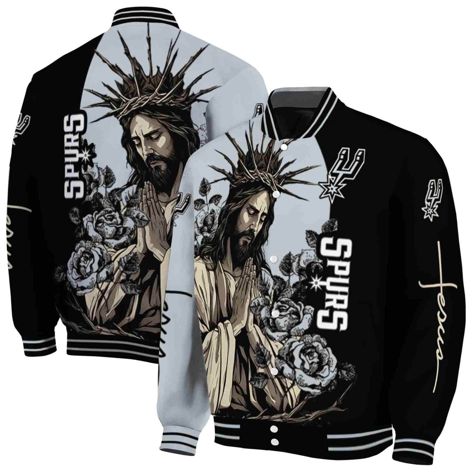 San Antonio Spurs NCAA Hands In Prayer Silver Black Jacket Custom Gift For Sport Team Fans 